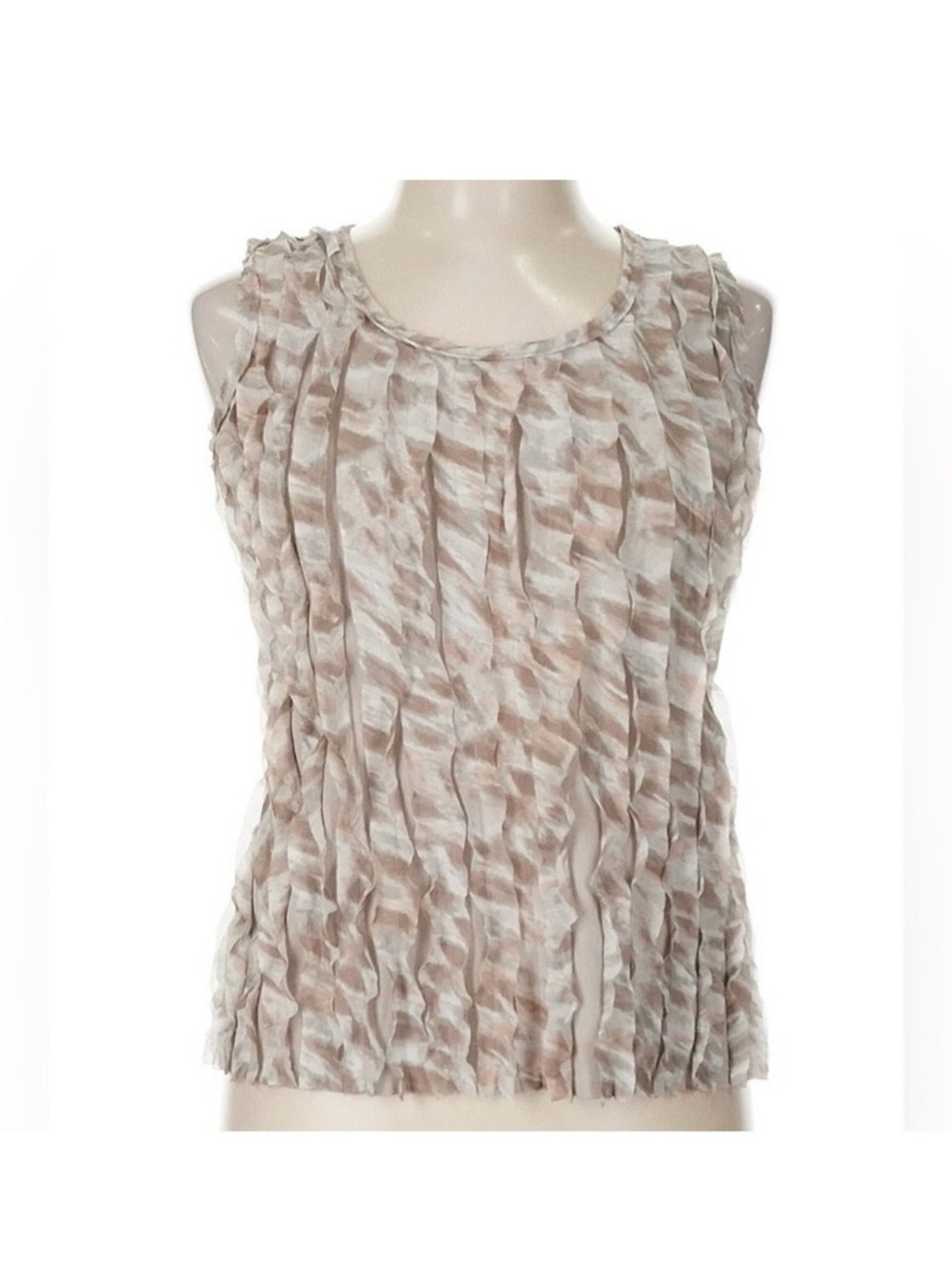 Ann Taylor Women's Ruffle Tank Top - Brown and Cream size Medium